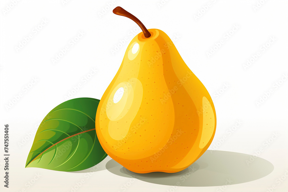 Pear on white background flat simple illustration. Yellow pear isolated on white background. Yellow colorful pear fruit icon isolated on white background.