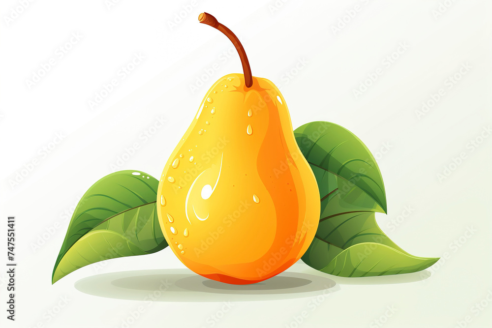 Pear on white background flat simple illustration. Yellow pear isolated on white background. Yellow colorful pear fruit icon isolated on white background.