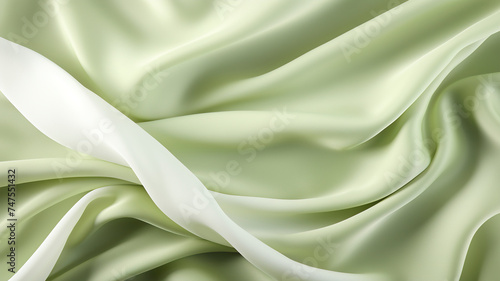 Olive wavy satin texture. Beautiful emerald olive soft silk fabric. Smooth elegant olive silk or satin texture can use as background.
