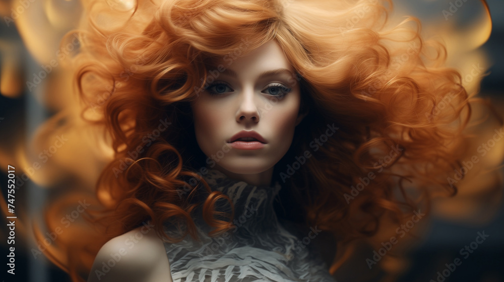 Fashion portrait for a women's magazine. Beautiful young face of a girl with long red hair. Fashion portrait for a women's magazine. Beautiful young face of a girl with long red hair.