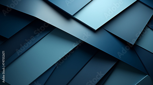 Geometric paper shapes on abstract blue background