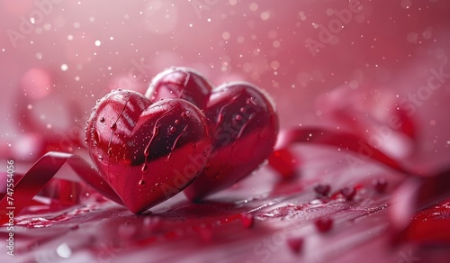 A red heart on a red background with a ribbon, conveying love and passion