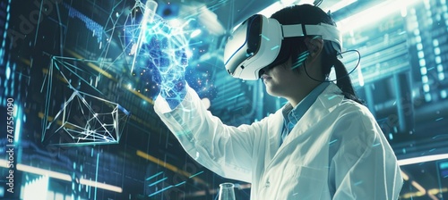 photo of scientist in lab coat using a test tube