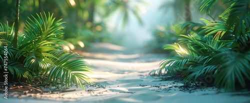 white sand beach and palmetto leaves © olegganko