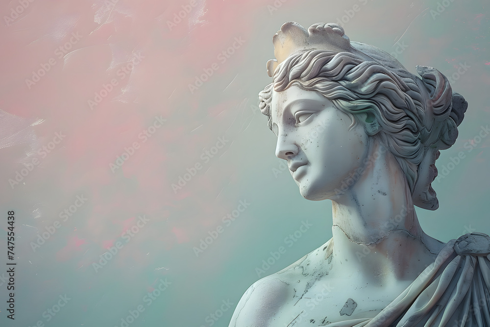 Marble statue of an ancient Greek goddess on pastel background Stock ...