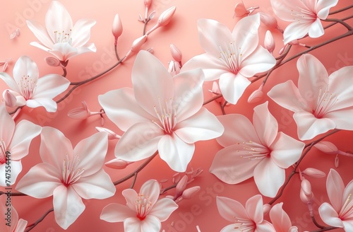 white flowers on a pink background © olegganko