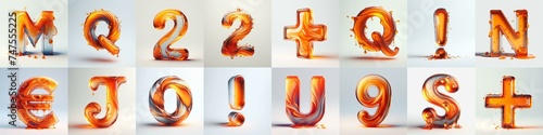 Orange glass 3D Lettering Typeface. AI generated illustration