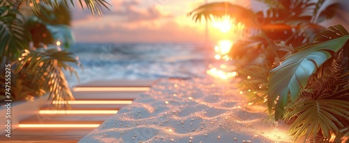 white sand beach and palmetto leaves