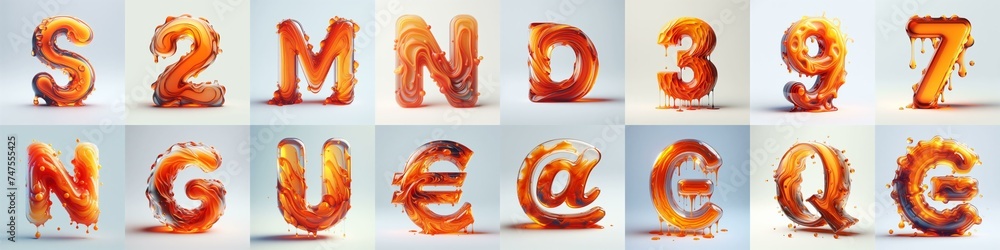 Fototapeta premium Orange glass 3D Lettering Typeface. AI generated illustration