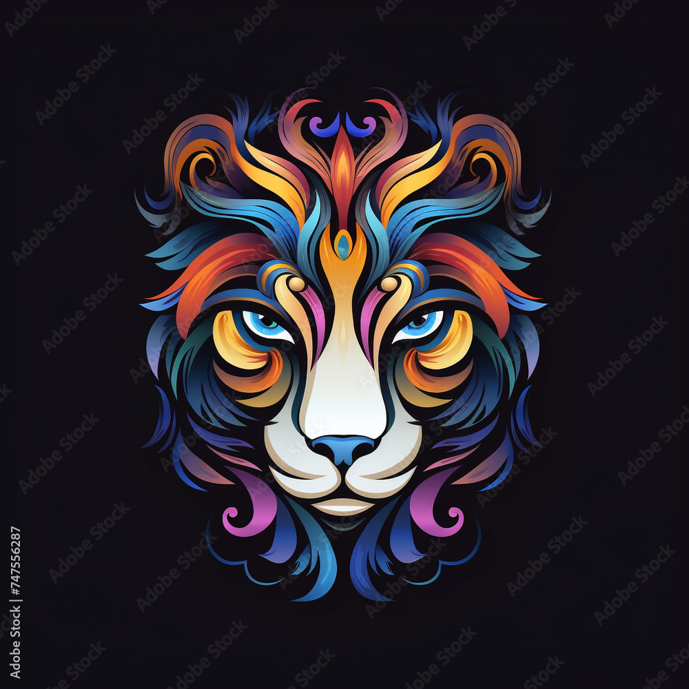 logo template for an colorful fantasy animal's face illustration сreated with Generative Ai