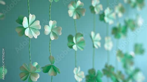 A green shamrock garland hanging on a wall