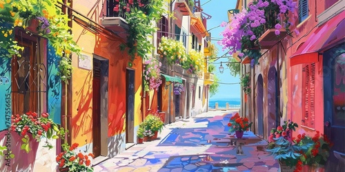acrylic painting italian city of lombardy in the style of vibrant airy scenes Generative AI
