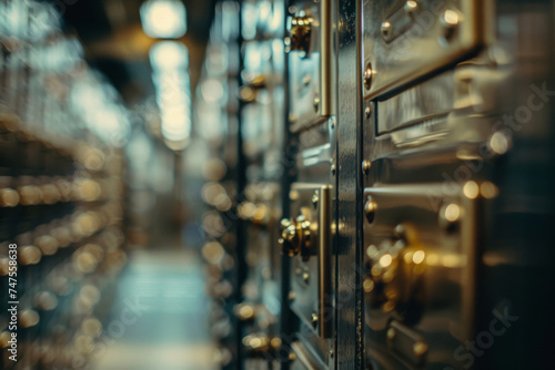 A row of metal lockers with gold handles