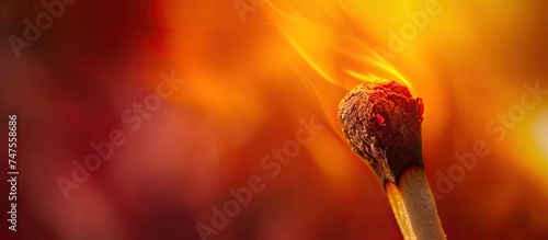 This close up macro photograph captures the intense burning match head with a blurred background.