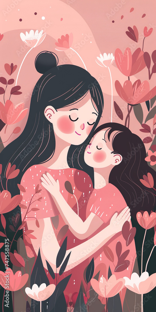 Mother and daughter illustration, vertical Mother and daughter illustration, vertical