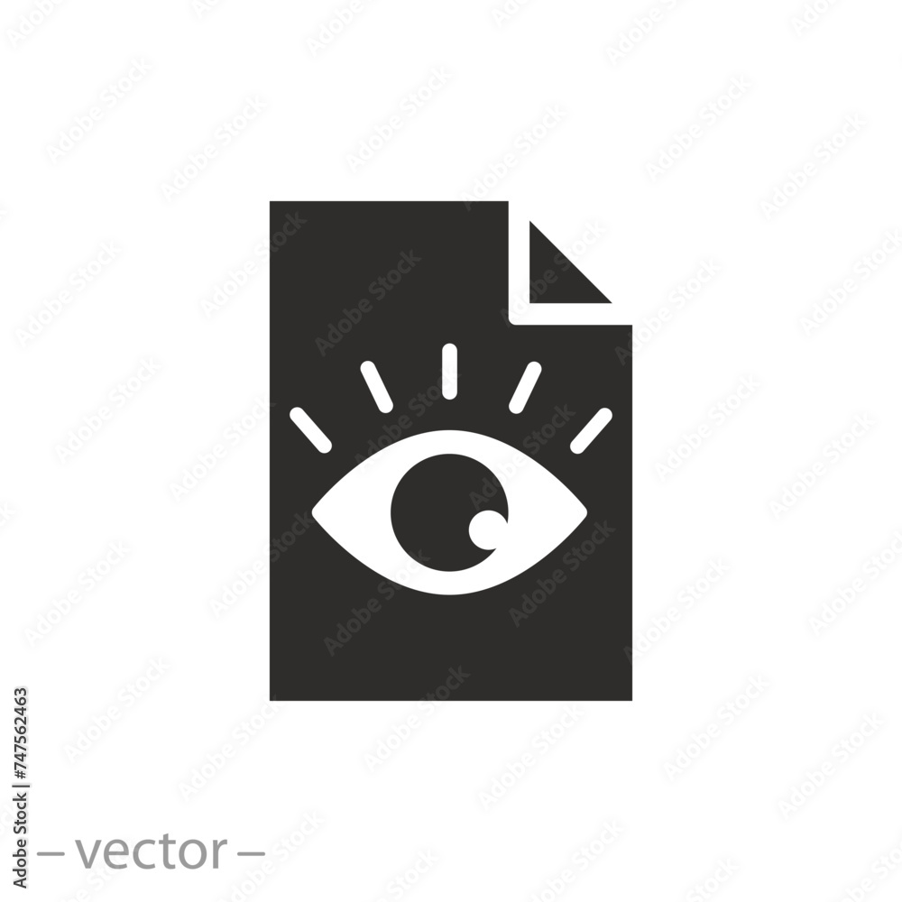 view detail in paper documents icon, eye sees document, familiarize with conditions, flat symbol on white background - vector illustration view detail in paper documents icon, eye sees document, familiarize with conditions, flat symbol on white background - vector illustration