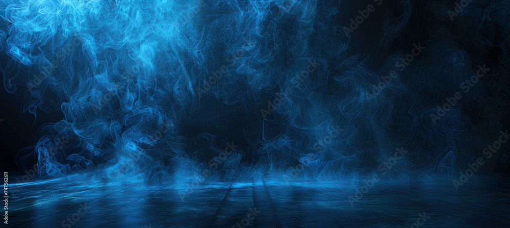 Ethereal Blue Smoke Filling a Dark Theatrical Stage