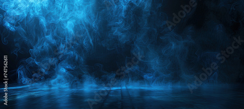 Ethereal Blue Smoke Filling a Dark Theatrical Stage