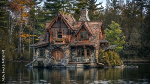 wooden house on the lake