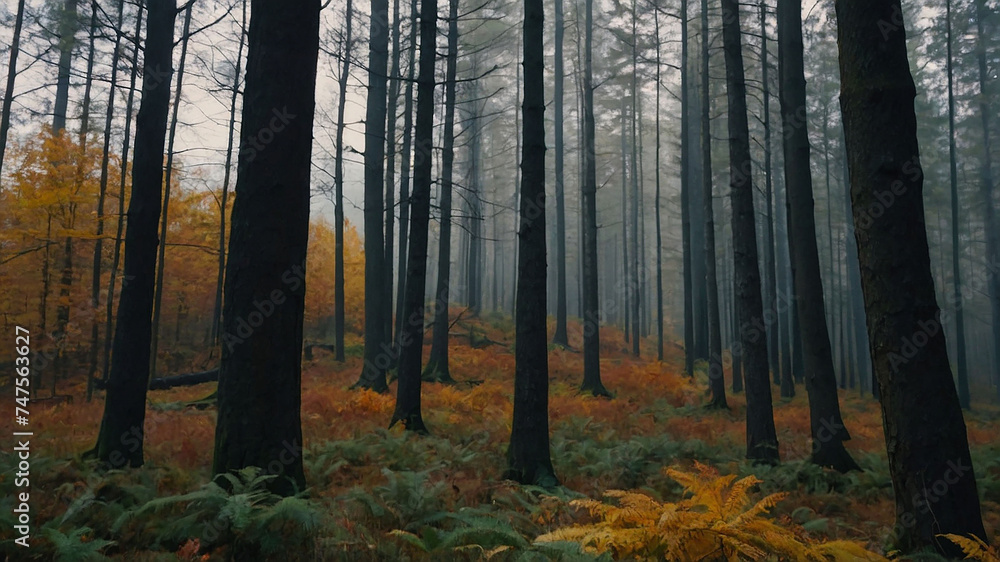 Obraz premium Autumn forest, view from the inside