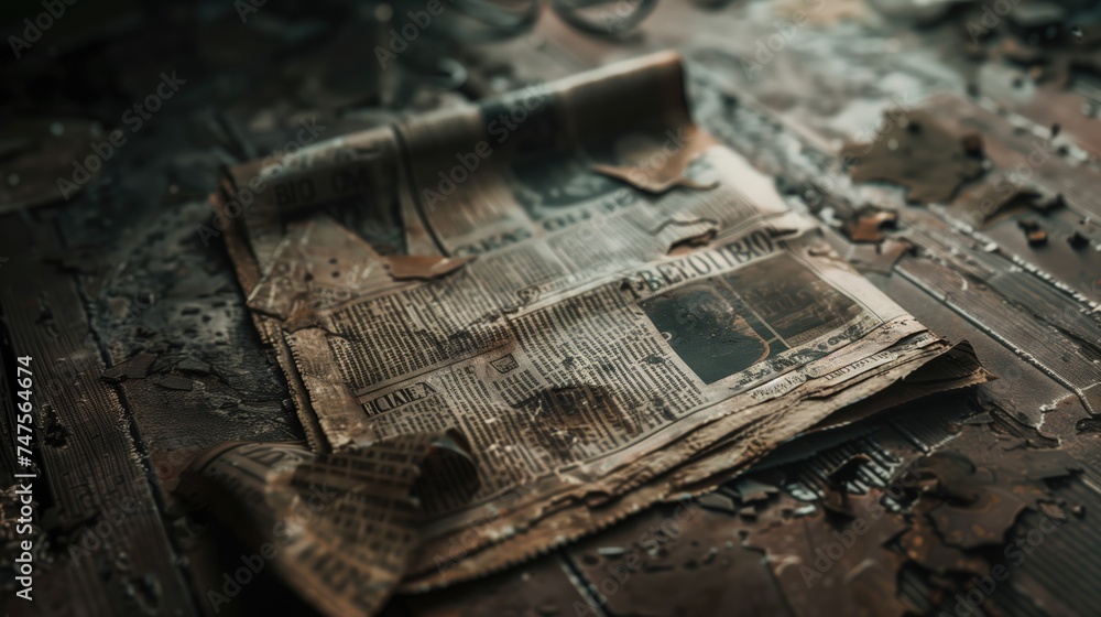Aged Newspaper on Ground: Vintage, Paper, Old