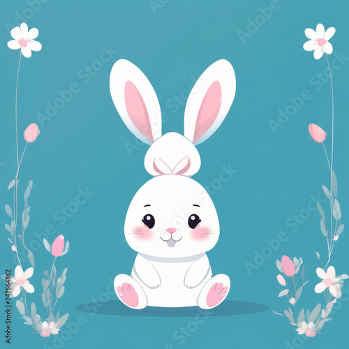 Colorful illustration of a cute Easter bunny isolated on a solid color background.