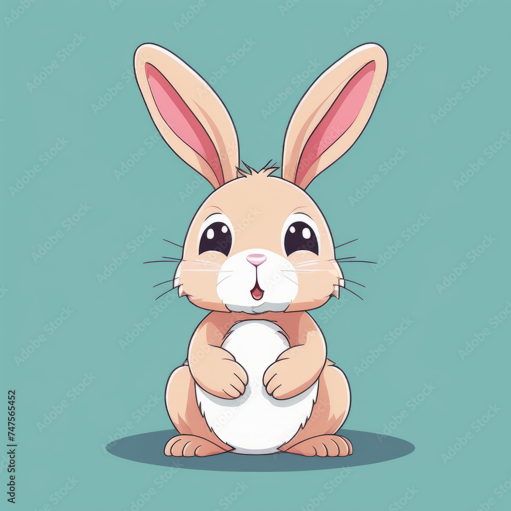 Fototapeta premium Colorful illustration of a cute Easter bunny isolated on a solid color background.