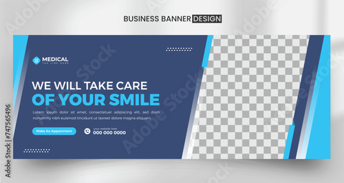 dentist medical healthcare facebook cover banner design template, social media media banner design template vector file