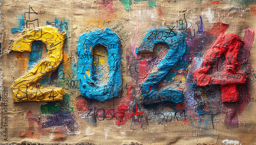  The background for photographing is made of burlap canvas with the inscription of the date 2024 Generated by AI