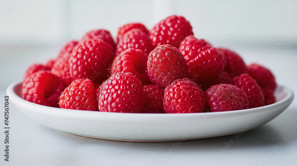 Fresh raspberries in a white plate Fresh raspberries in a white plate