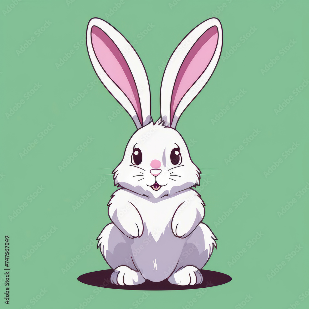 Obraz premium Colorful illustration of a cute Easter bunny isolated on a solid color background.