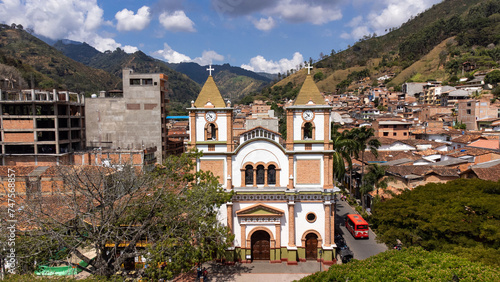 Ciudad Bolivar, Antioquia - Colombia. February 21, 2024. Immaculate Conception Parish, located in the main square of the municipality