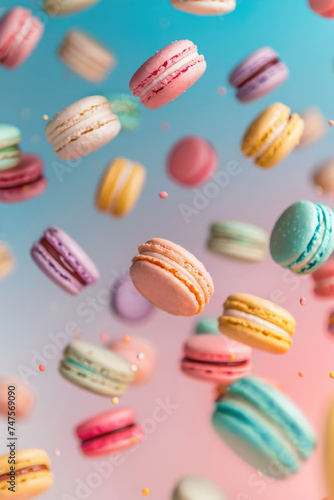 Wallpaper Mural Colorful macaroons falling on blue background with copyspace Torontodigital.ca