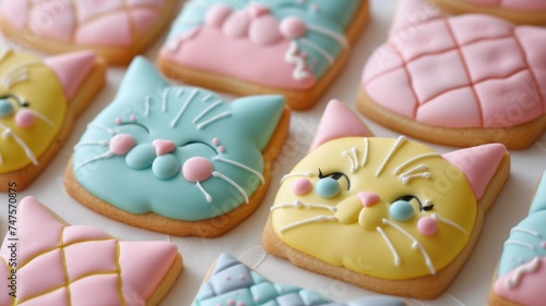 Quilted cookies in vibrant pastel colors with cat image