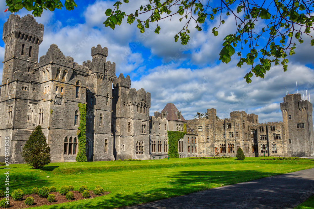 Amazing architecture of the Ashford castle in Co. Mayo, Ireland - obrazy, fototapety, plakaty 