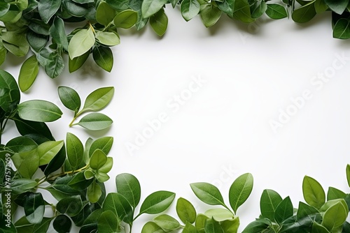 Botanical green leaves with square frame creative layout white background