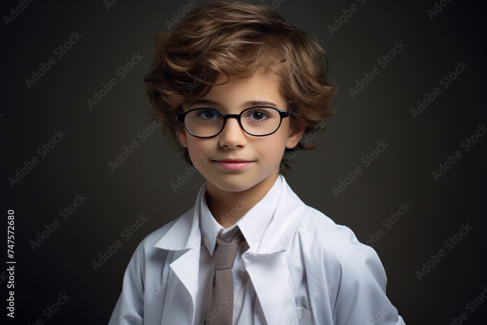 a boy wearing glasses and a white shirt