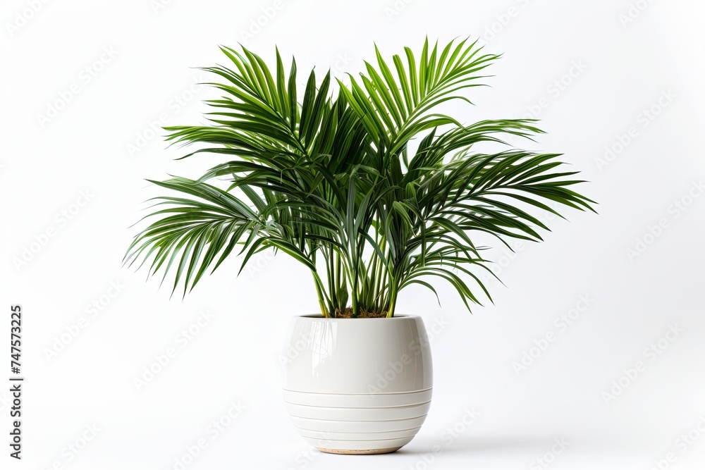 Minimal tropical green palm tree with pots isolated on white background