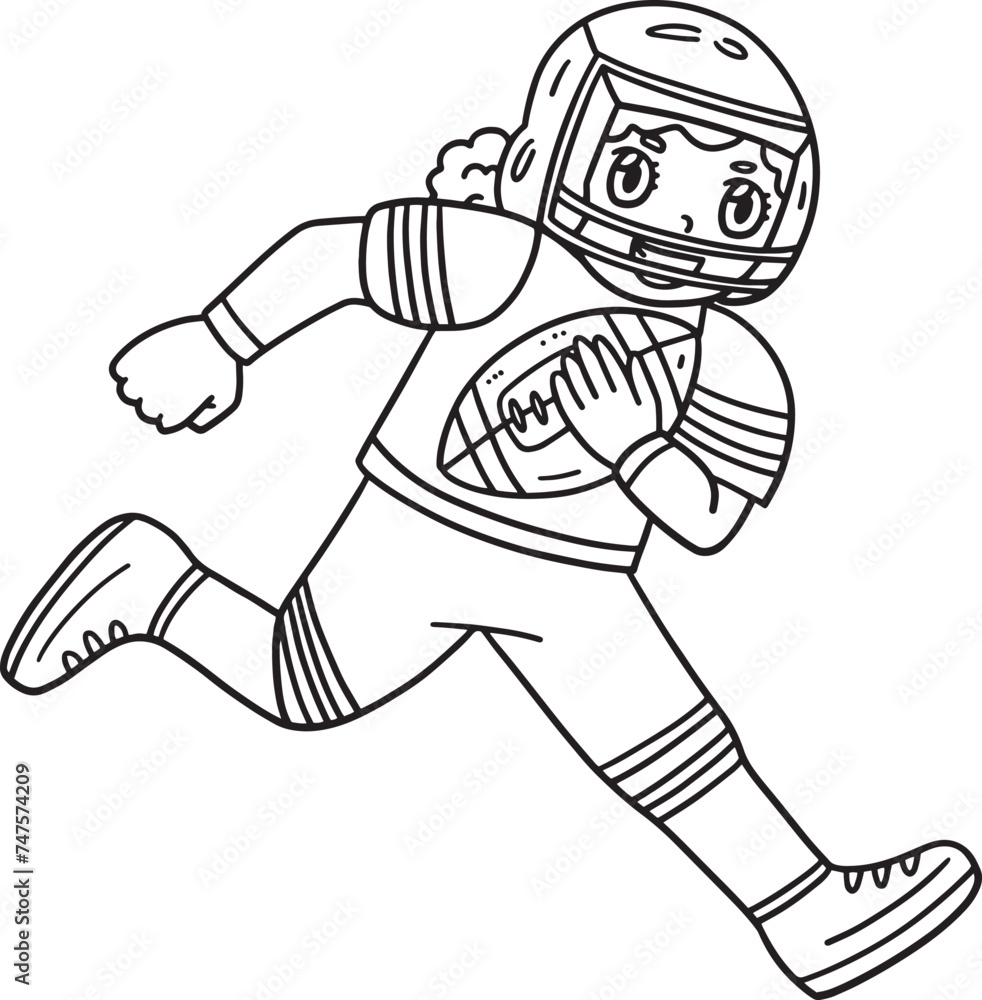 American Female Player Running Football Isolated 