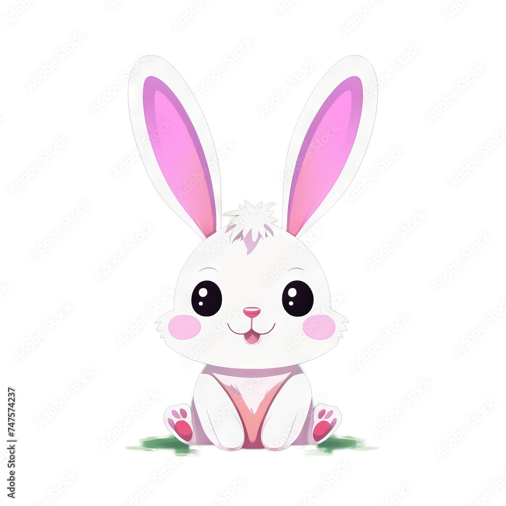 Obraz premium Colorful illustration of a cute Easter bunny isolated on a transparent background. Animal nature icon concept in premium vector style.