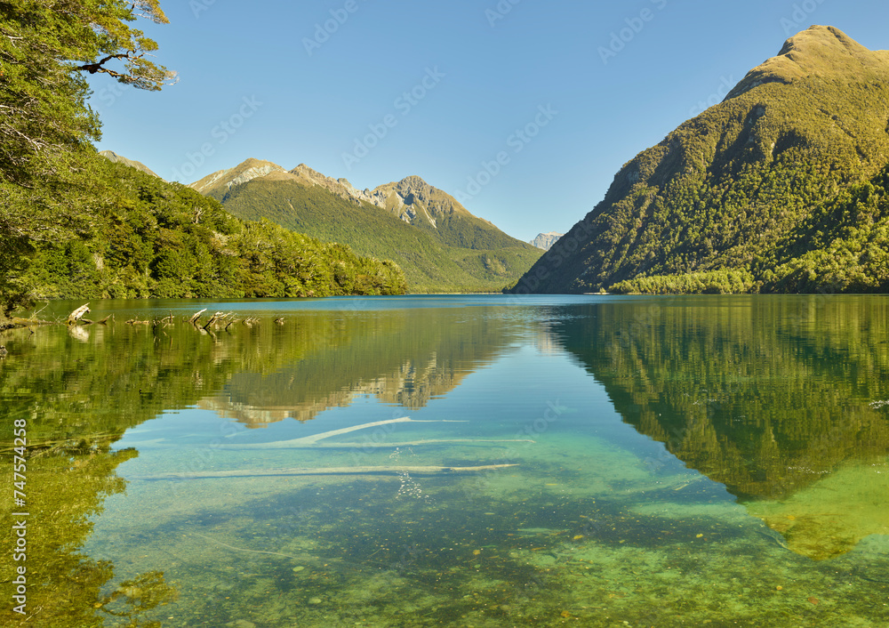 Fototapeta premium Lake Gunn, Fiordland Nationalpark, Southland, Südinsel, Neuseeland, Ozeanien