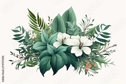 Beautiful Monstera tropical green leaves plants on white background  3d rendering