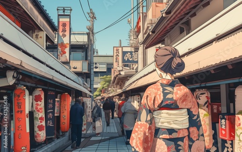 Elegance at the Threshold Japanese Kimono illustration photo
