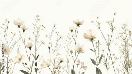 Fototapeta Naklejka Na Ścianę i Meble -  gentle watercolor painting of a meadow brimming with whimsical flowers and foliage in a delicate, pastel color palette