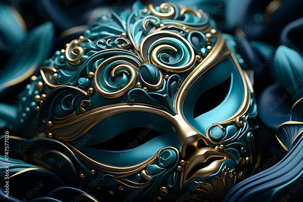 Blue venetian mask with elegant gold embellishment Blue venetian mask with elegant gold embellishment