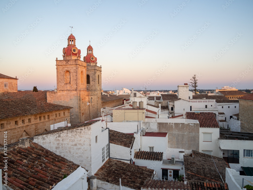The towers of the Sant Agusti Church over the roofs of Ciutadella de Menorca