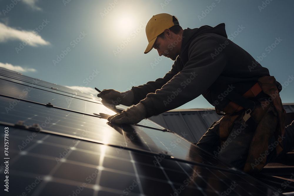 Solar Panel Installation at Sunset Solar Panel Installation at Sunset