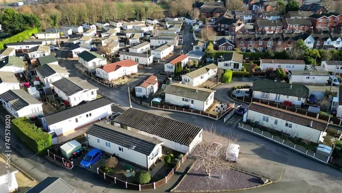 Aerial shot of the Frodsham Park Homes near the Main Street of Frodsham in Cheshire, England, UK photo