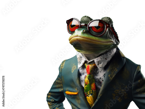 Cool frog in the sunglasses and suit on the transparent background