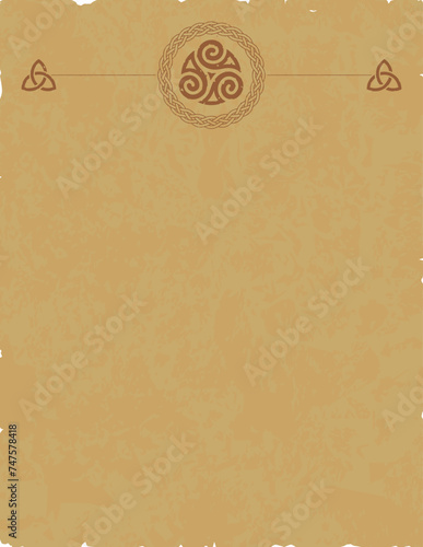 Vertical Parchment with Braid Ring, Celt Spirals and Triquetra Header